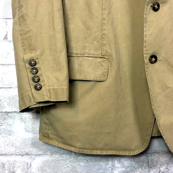LL Bean Khaki Cotton Sport Coat 42R Tan Cotton Two Button Blazer - Picture 3 of 15